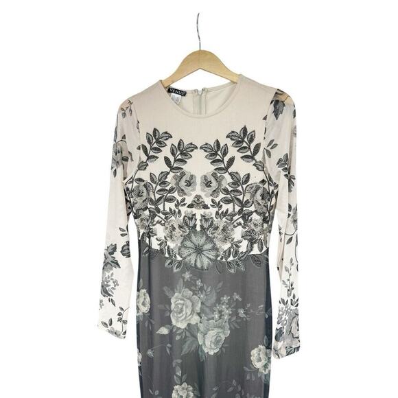 Venus Long Sleeve Mesh Rhinestone Floral Pattern Maxi Dress Gown Womens Small - Picture 6 of 8